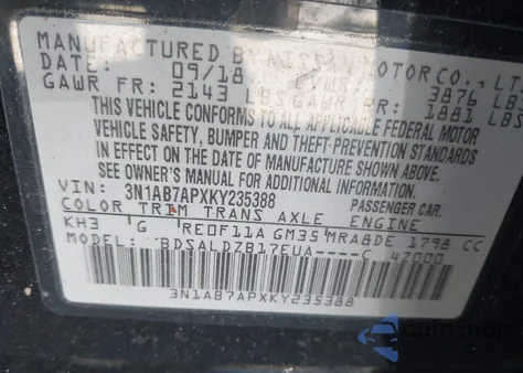2019 Nissan Sentra Sv from USA, damaged, VIN 3N1AB7APXKY235388